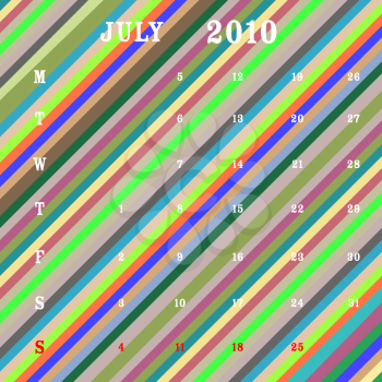 Royalty Free Clipart Image of a July 2010 Calendar