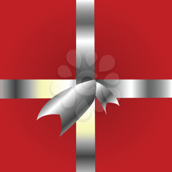 Royalty Free Clipart Image of a Red Gift With a Metallic Silver Ribbon