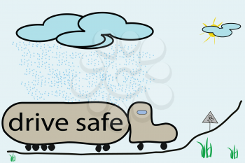 Royalty Free Clipart Image of a Cartoon Drawing of a Drive Safe Truck