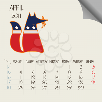 april 2011 animals calendar, abstract vector art illustration