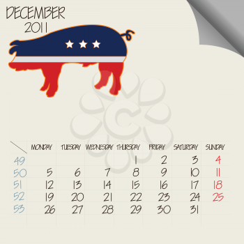 december 2011 animals calendar, abstract vector art illustration