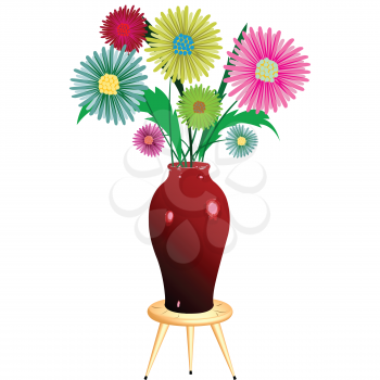 flowers arrangement with wooden chair, abstract vcetor art illustration