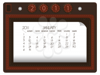 january 2011 leather calendar against white background, abstract vector art illustration