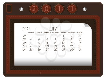 july 2011 leather calendar against white background, abstract vector art illustration