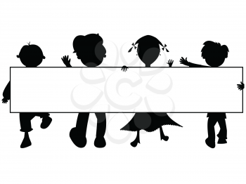 kids silhouettes banner against white background, abstract vector art illustration