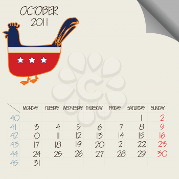 october 2011 animals calendar; abstract vector art illustration