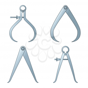 different tipes of calipers against white background, abstract vector art illustration