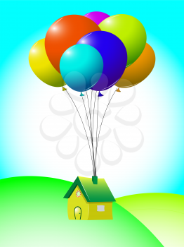 flying house, abstract vector art illustration