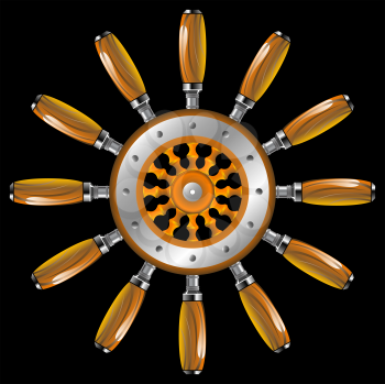 ship wheel against black background, abstract vector art illustration