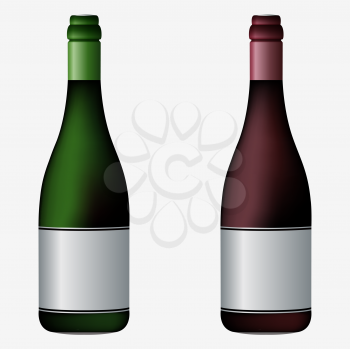 wine bottles with empty labels against white background, abstract vector art illustration