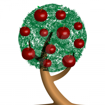 apple tree cartoon, abstract vector art illustration