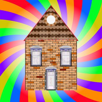 house and colored background, abstract vector art illustration