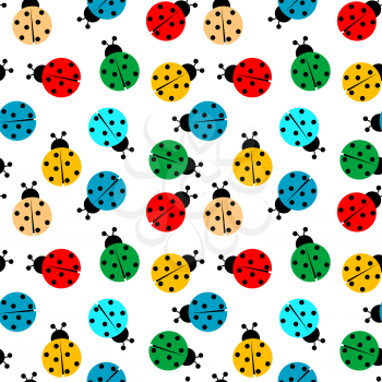 ladybugs in colors seamless pattern, abstract texture; vector art illustration