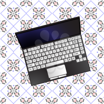 laptop over flowerish texture, abstract vector art illustration; image contains transparency