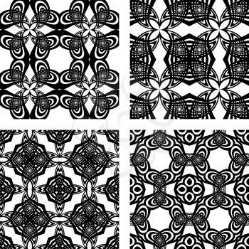 black and white seamless patterns; abstract textures; vector art illustration