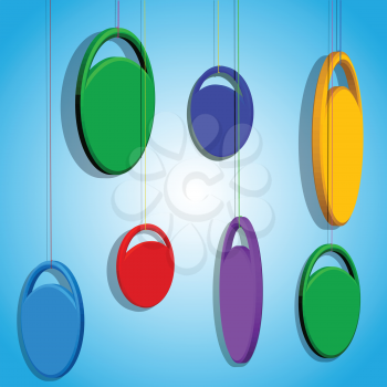 hanged circles over blue background, abstract vector art illustration; image contains transparency