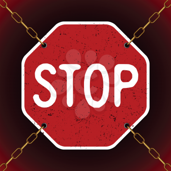 rusty stop sign in chains, abstract vector art illustration