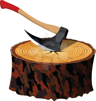 axe and wood section against white background, abstract vector art illustration; image contains transparency