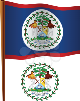 belize wavy flag and coat of arms against white background, vector art illustration, image contains transparency