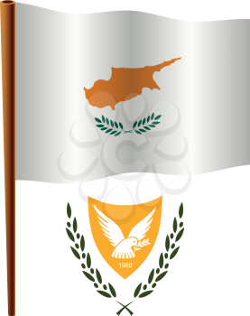 cyprus wavy flag and coat of arms against white background, vector art illustration, image contains transparency