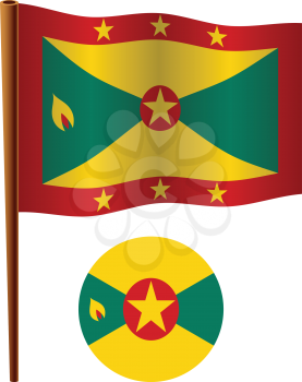 grenada wavy flag and icon against white background, vector art illustration, image contains transparency