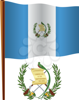 guatemala wavy flag and coat of arms against white background, vector art illustration, image contains transparency