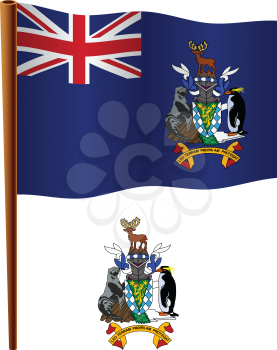south georgia and south sandwich islands wavy flag and coat of arm against white background, vector art illustration, image contains transparency