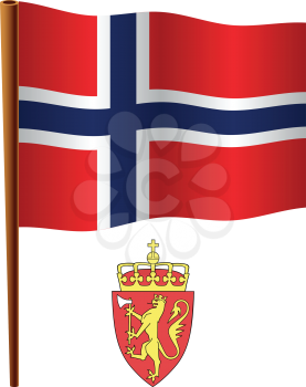 svalbard wavy flag and coat of arm against white background, vector art illustration, image contains transparency