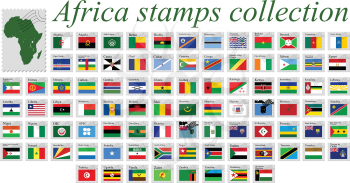 africa stamps alphabetic complete collection against white background, abstract vector art illustration