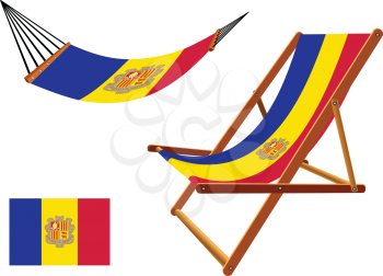 andorra hammock and deck chair set against white background, abstract vector art illustration