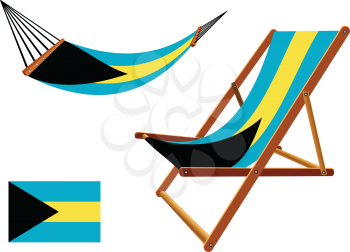 bahamas hammock and deck chair set against white background, abstract vector art illustration