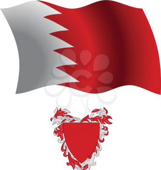 bahrain wavy flag and coat of arms against white background, vector art illustration, image contains transparency