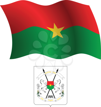 burkina faso wavy flag and coat of arms against white background, vector art illustration, image contains transparency