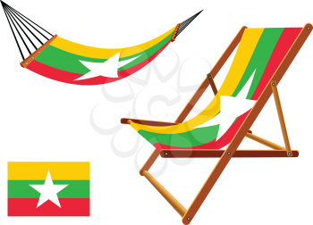 burma hammock and deck chair set against white background, abstract vector art illustration