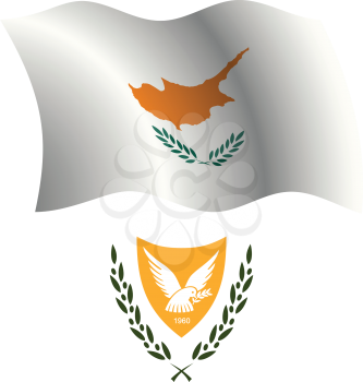 cyprus wavy flag and coat of arms against white background, vector art illustration, image contains transparency