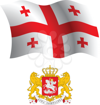 georgia wavy flag and coat of arms against white background, vector art illustration, image contains transparency