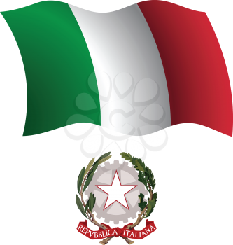 italy wavy flag and coat of arms against white background, vector art illustration, image contains transparency