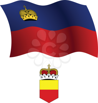 liechtenstein wavy flag and coat of arm against white background, vector art illustration, image contains transparency