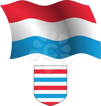 luxembourg wavy flag and coat of arm against white background, vector art illustration, image contains transparency