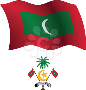maldives wavy flag and coat of arm against white background, vector art illustration, image contains transparency
