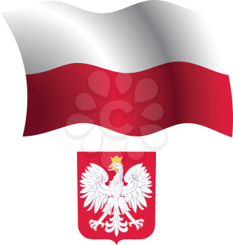 poland wavy flag and coat of arm against white background, vector art illustration, image contains transparency