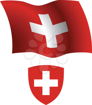 switzerland wavy flag and coat of arm against white background, vector art illustration, image contains transparency
