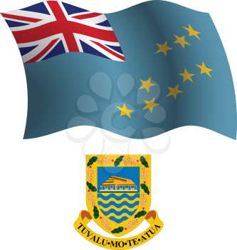 tuvalu wavy flag and coat of arm against white background, vector art illustration, image contains transparency