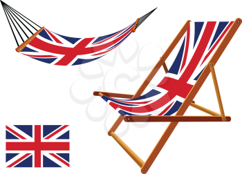 uk hammock and deck chair set against white background, abstract vector art illustration
