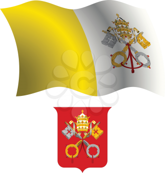 vatican city wavy flag and coat of arm against white background, vector art illustration, image contains transparency
