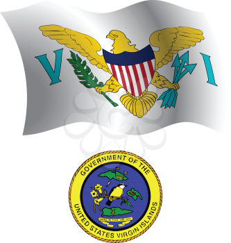 virgin islands wavy flag and coat of arm against white background, vector art illustration, image contains transparency
