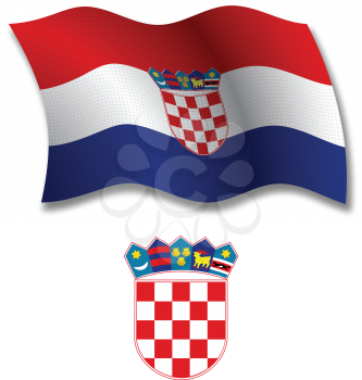 croatia shadowed textured wavy flag and coat of arms against white background, vector art illustration, image contains transparency transparency