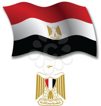 egypt shadowed textured wavy flag and coat of arms against white background, vector art illustration, image contains transparency transparency