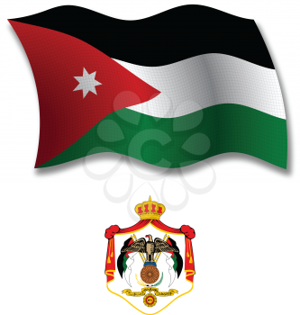 jordan shadowed textured wavy flag and coat of arms against white background, vector art illustration, image contains transparency transparency