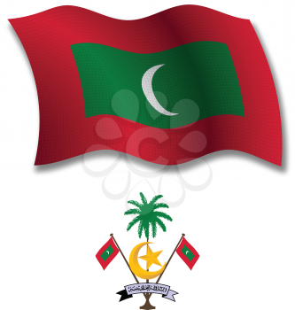 maldives shadowed textured wavy flag and coat of arms against white background, vector art illustration, image contains transparency transparency